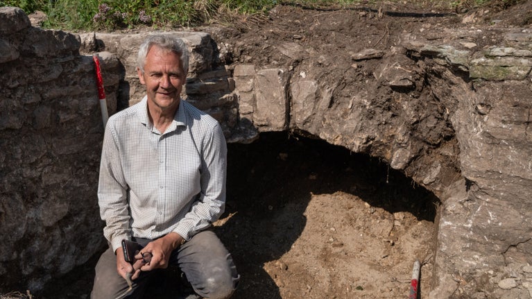 Archaeologists working on a dig to find the gateway in the external wall which was opened by traitors to let Parliamentary forces enter during the Civil War at Corfe Castle, Dorset